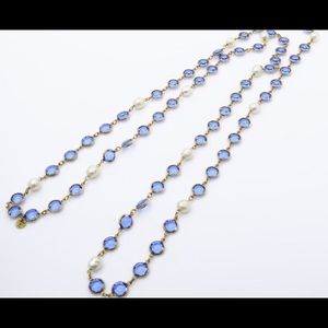 Chanel Vintage Gold-Tone Blue Crystal And Pearl Sautoir Necklace